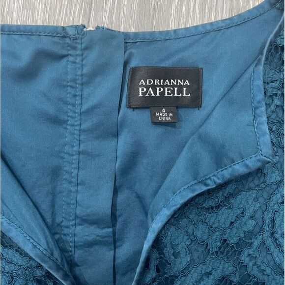 Adrianna Papell Sheath Dress Teal Blue Lace 3/4 Bell Sleeve Wedding Size 4 - Picture 5 of 10